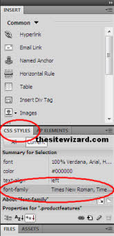 CSS Styles panel in Dreamweaver CS4