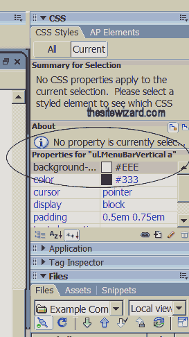 CSS Pane with the background-color circled in Dreamweaver CS3