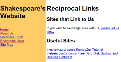 Sample Reciprocal Links web page