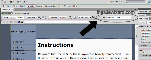Location of title field in Dreamweaver CS5.5 window