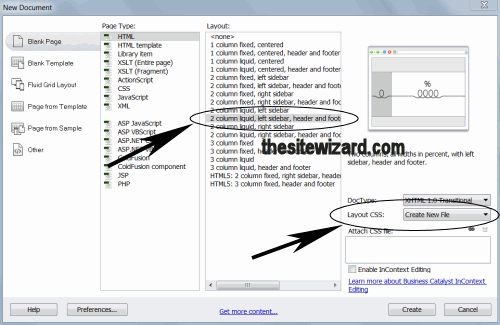 New Document window in Dreamweaver CS6