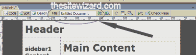 Picture of Dreamweaver showing where the TITLE edit box is