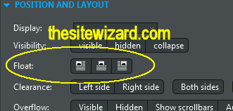 Location of the Float line in the POSITIONING AND LAYOUT section