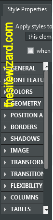 Default appearance of the Style Properties panel in BlueGriffon