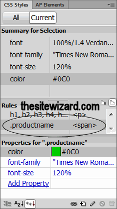 CSS Styles panel in Dreamweaver CS6