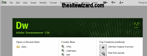 Adobe Dreamweaver CS6 main window