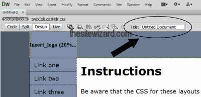 Location of the title field in Dreamweaver CS6