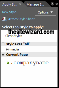 Panel with Apply Styles tab selected