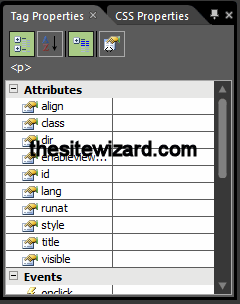 Tag Properties panel in Expression Web