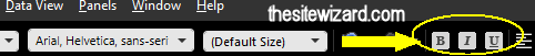 Toolbar with the bold, italics and underline buttons circled