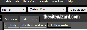 The Site View and index.dwt tabs