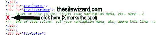 Arrow pointing to empty line in the tswsideproper div block