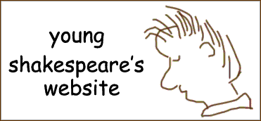 Logo with a cartoon caricature of Shakespeare on one side