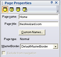 Page Properties panel in the Site view of NetObjects Fusion 11