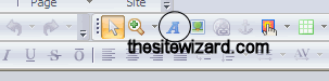 The text object button on the standard toolbar in NetObjects Fusion 11