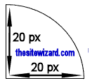 Quarter circle with radius of 20 pixels marked out